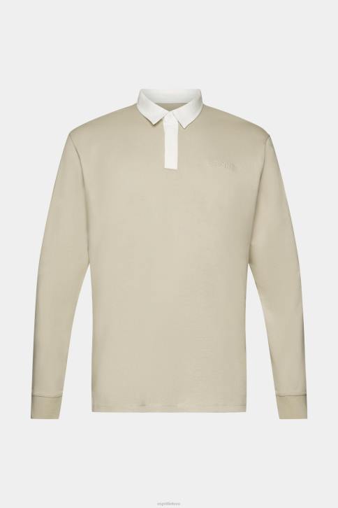 ilga rankovė dulkėta žalia vyrų Esprit regbio marškinėliai su išsiuvinėtu logotipu 4D6F720