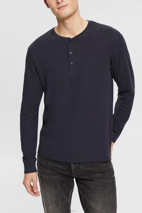 ilga rankovė karinis jūrų laivynas vyrų Esprit 100% medvilnė ilgomis rankovėmis vaflinis viršus 4D6F822