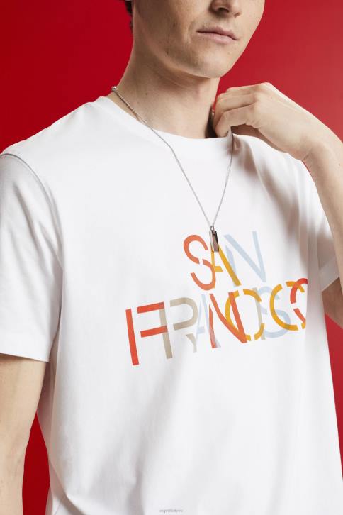 marškinėliai San Francisko baltas vyrų Esprit marškinėliai su raštu priekyje, 100% medvilnė 4D6F739