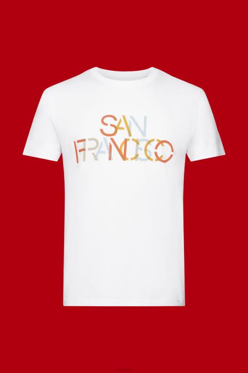 marškinėliai San Francisko baltas vyrų Esprit marškinėliai su raštu priekyje, 100% medvilnė 4D6F739