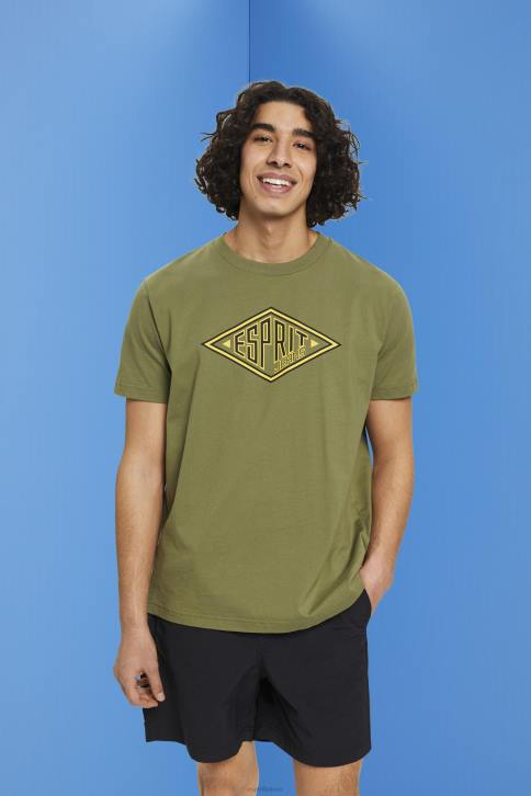 marškinėliai alyvuogių vyrų Esprit medvilniniai marškinėliai su logotipu 4D6F626