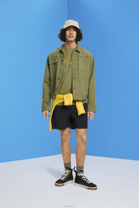 marškinėliai alyvuogių vyrų Esprit medvilniniai marškinėliai su logotipu 4D6F626