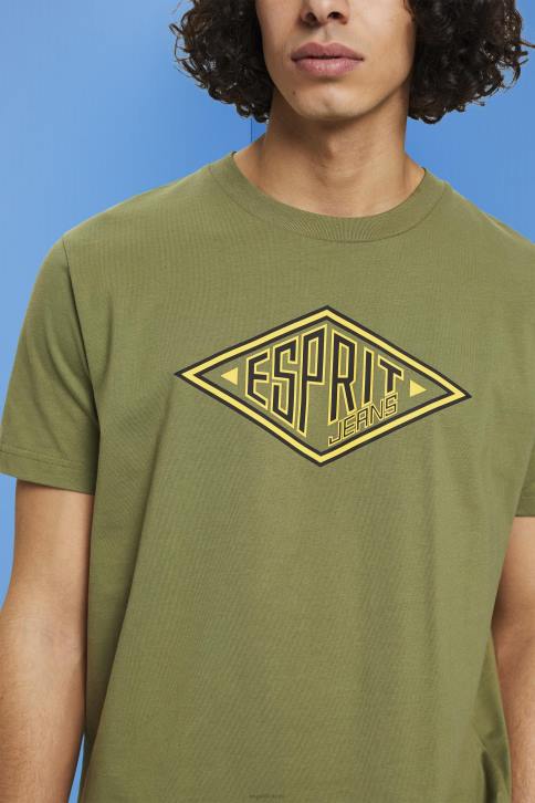 marškinėliai alyvuogių vyrų Esprit medvilniniai marškinėliai su logotipu 4D6F626