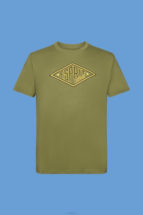 marškinėliai alyvuogių vyrų Esprit medvilniniai marškinėliai su logotipu 4D6F626