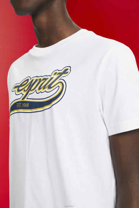 marškinėliai baltas vyrų Esprit Retro logotipu marginti medvilniniai marškinėliai 4D6F629