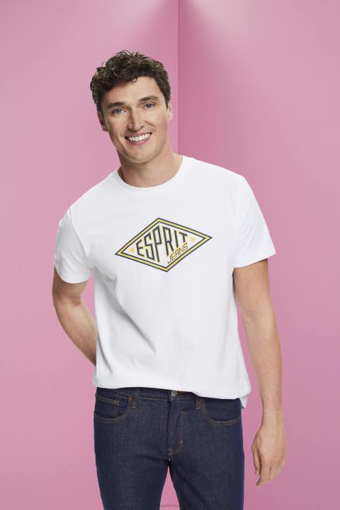 marškinėliai baltas vyrų Esprit medvilniniai marškinėliai su logotipu 4D6F624