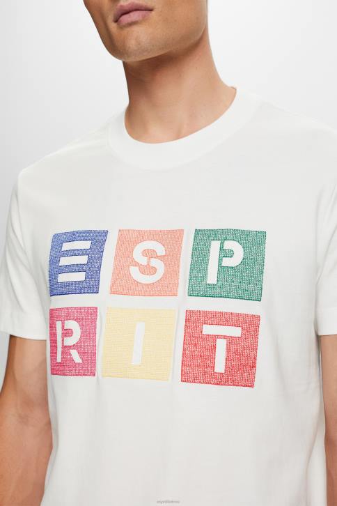 marškinėliai beveik baltas vyrų Esprit marškinėliai su logotipu, 100% medvilnė 4D6F587
