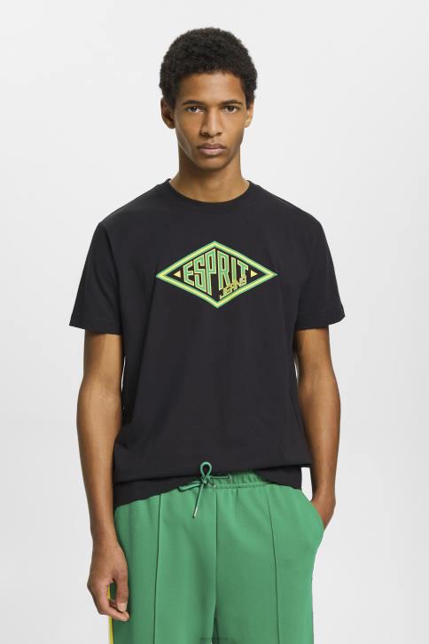 marškinėliai juodas vyrų Esprit medvilniniai marškinėliai su logotipu 4D6F623