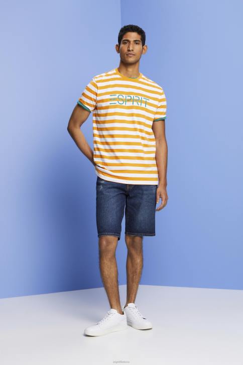 marškinėliai oranžinė vyrų Esprit tvarios medvilnės dryžuoti marškinėliai 4D6F745