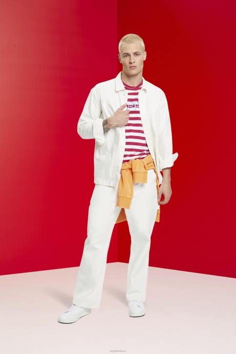 marškinėliai rožinis vyrų Esprit tvarios medvilnės dryžuoti marškinėliai 4D6F744