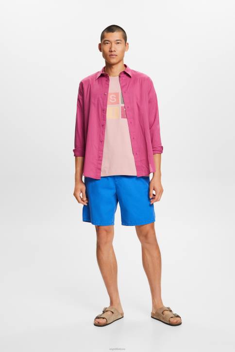 marškinėliai sena rožinė vyrų Esprit marškinėliai su logotipu, 100% medvilnė 4D6F589