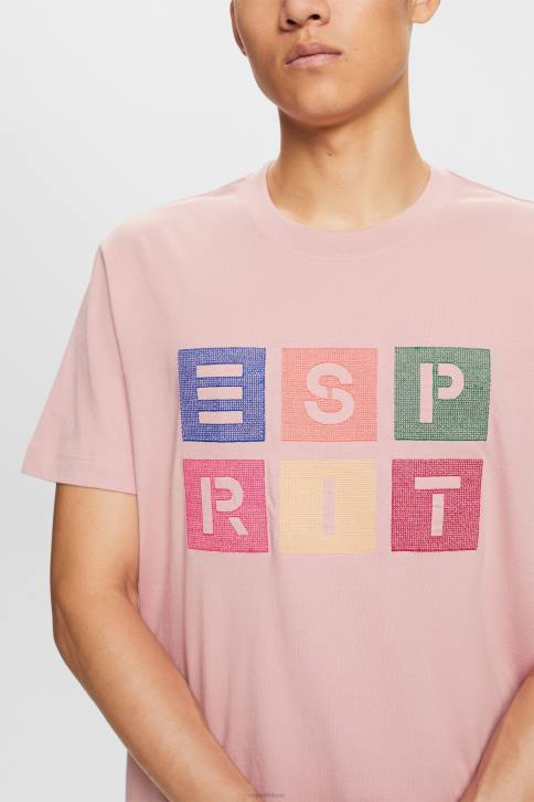 marškinėliai sena rožinė vyrų Esprit marškinėliai su logotipu, 100% medvilnė 4D6F589