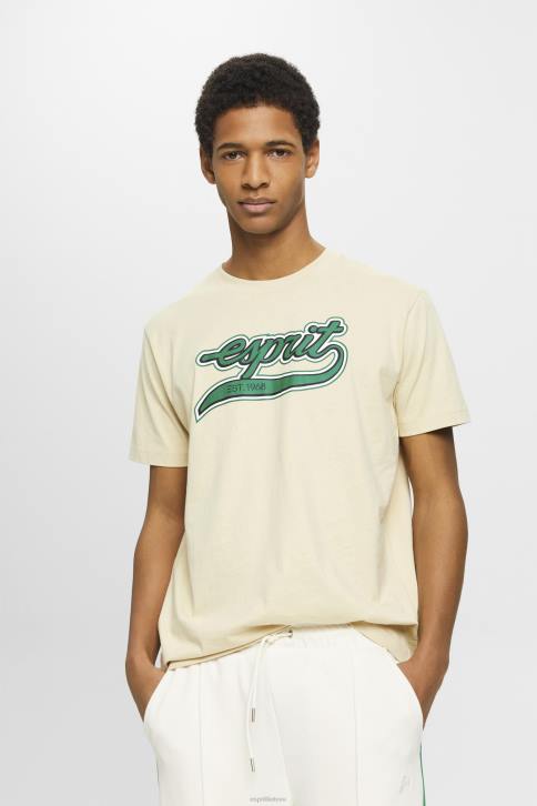 marškinėliai smėlio spalvos vyrų Esprit Retro logotipu marginti medvilniniai marškinėliai 4D6F630