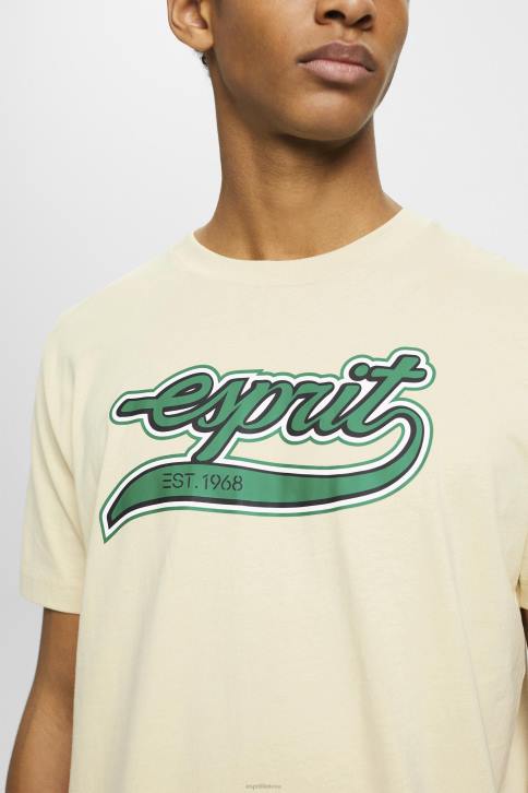 marškinėliai smėlio spalvos vyrų Esprit Retro logotipu marginti medvilniniai marškinėliai 4D6F630