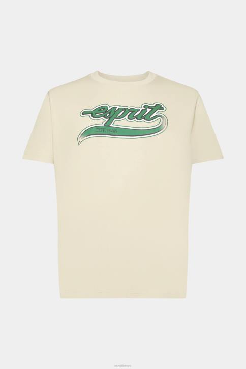 marškinėliai smėlio spalvos vyrų Esprit Retro logotipu marginti medvilniniai marškinėliai 4D6F630