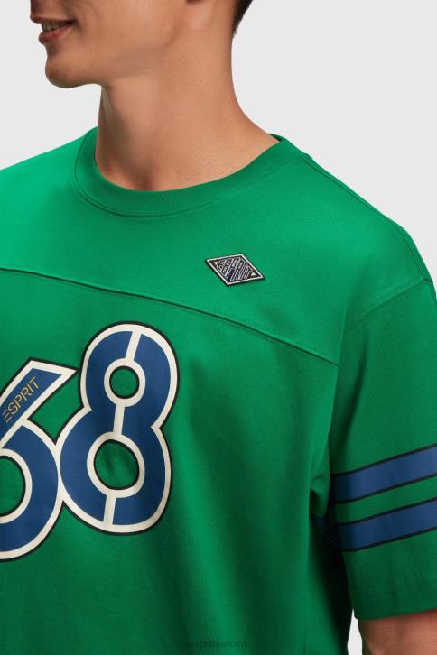 marškinėliai smaragdo žalia vyrų Esprit grafinio spausdinimo marškinėliai dryžuotomis rankovėmis 4D6F806