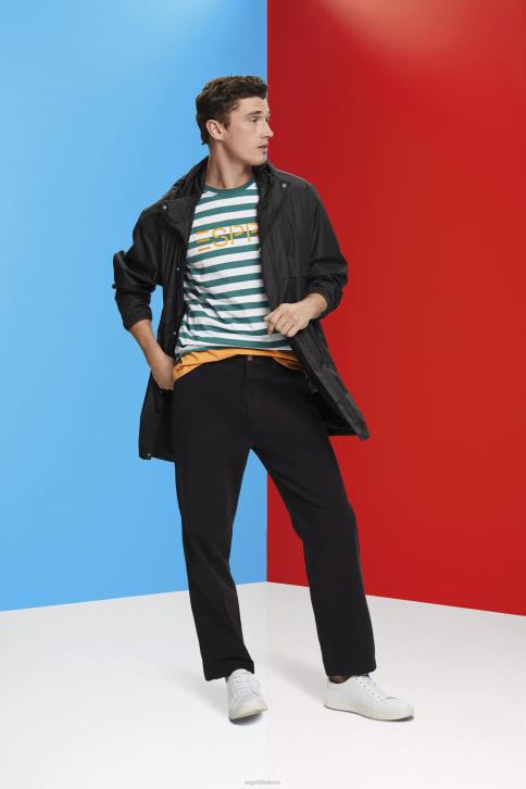 marškinėliai smaragdo žalia vyrų Esprit tvarios medvilnės dryžuoti marškinėliai 4D6F741