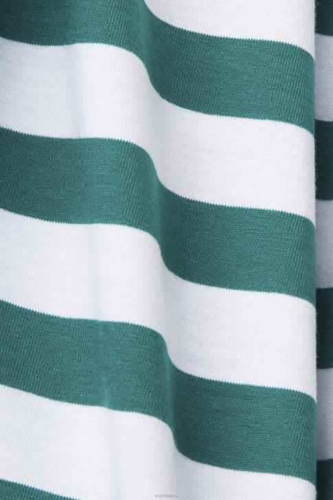 marškinėliai smaragdo žalia vyrų Esprit tvarios medvilnės dryžuoti marškinėliai 4D6F741