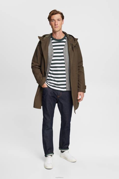 marškinėliai tamsiai žalsvai žalsvos spalvos vyrų Esprit marškinėliai su dryžuotais kakleliu 4D6F769