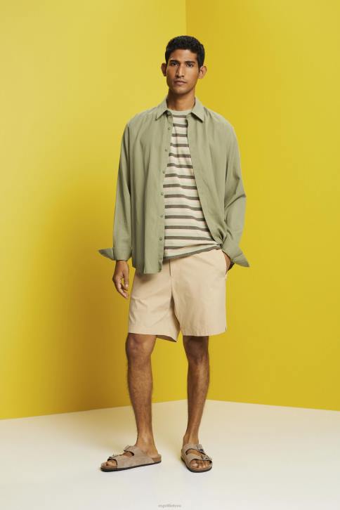 marškinėliai šviesiai žalia vyrų Esprit dryžuoti marškinėliai, 100% medvilnė 4D6F735