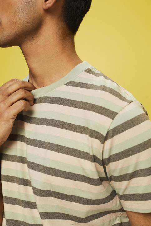 marškinėliai šviesiai žalia vyrų Esprit dryžuoti marškinėliai, 100% medvilnė 4D6F735