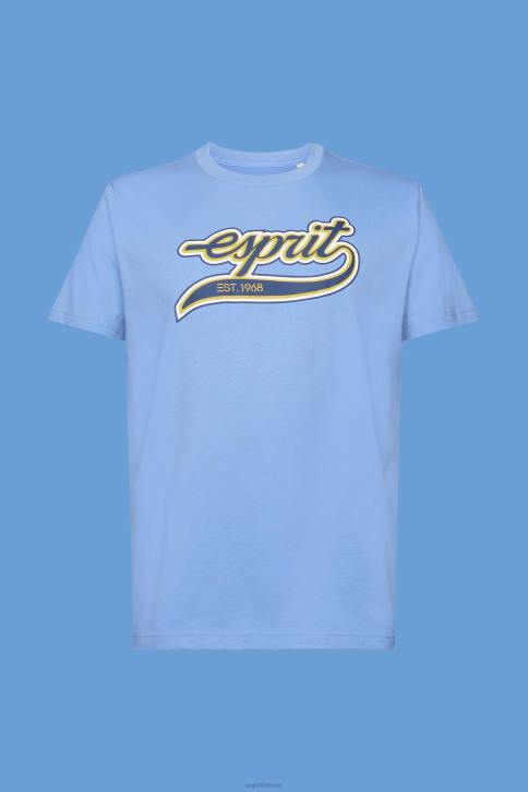 marškinėliai šviesiai mėlynos levandos vyrų Esprit Retro logotipu marginti medvilniniai marškinėliai 4D6F632