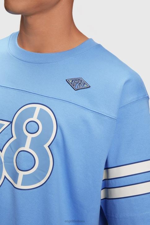 marškinėliai šviesiai mėlynos levandos vyrų Esprit grafinio spausdinimo marškinėliai dryžuotomis rankovėmis 4D6F807