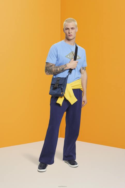 marškinėliai šviesiai mėlynos levandos vyrų Esprit medvilniniai marškinėliai su logotipu 4D6F627