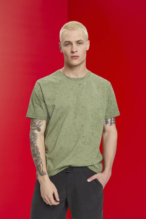 marškinėliai šviesus chaki vyrų Esprit skalbto efekto marškinėliai 4D6F752