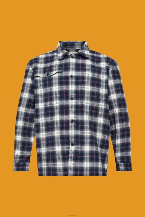 marškiniai benzininis mėlynas vyrų Esprit grynos medvilnės oversized marškinėliai su languotu raštu 4D6F838