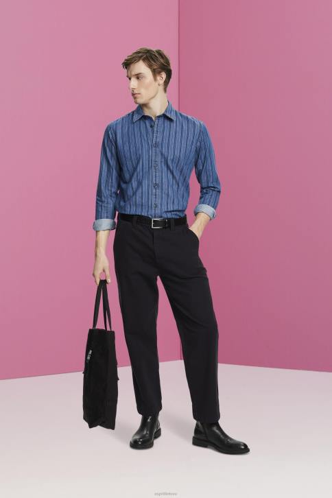 marškiniai karinis jūrų laivynas vyrų Esprit ploni džinsiniai marškinėliai su juostelėmis 4D6F717