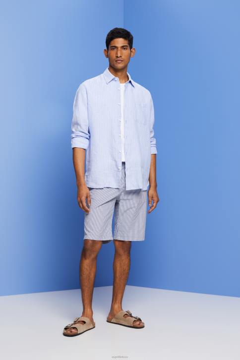 marškiniai šviesiai mėlynos levandos vyrų Esprit dryžuoti marškiniai, 100% linas 4D6F597