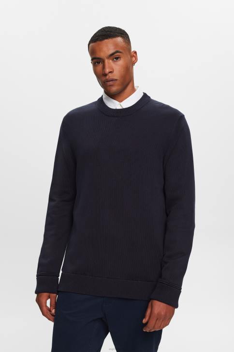 megztiniai ir gobtuvai karinis jūrų laivynas vyrų Esprit medvilninis megztinis su įtemptu kaklu 4D6F579