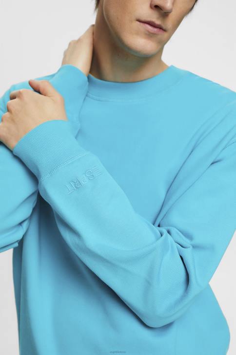 megztiniai ir gobtuvai vandens žalia vyrų Esprit megztinis su išsiuvinėtu rankovių logotipu 4D6F724