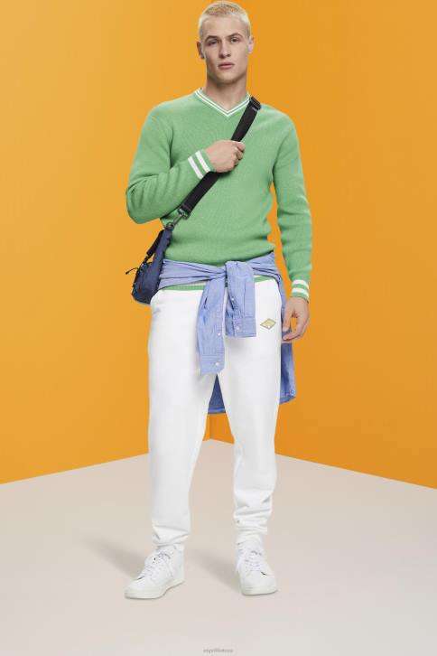 megztiniai žalias vyrų Esprit V formos iškirptės tvarios medvilnės megztinis 4D6F726