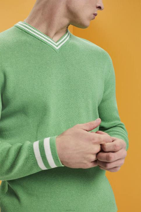 megztiniai žalias vyrų Esprit V formos iškirptės tvarios medvilnės megztinis 4D6F726