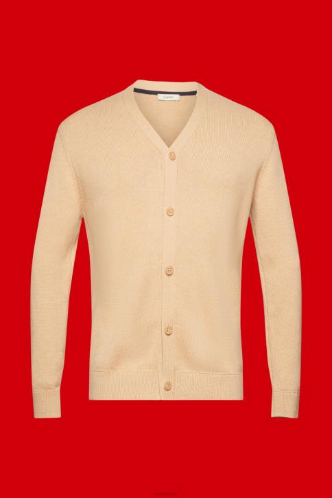 megztiniai smėlio spalvos vyrų Esprit V formos iškirptės tvarios medvilnės megztinis 4D6F775