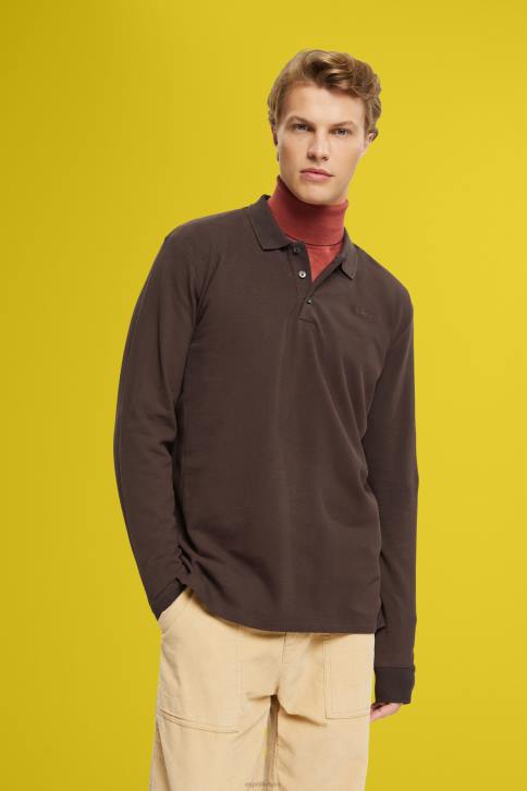 polosai tamsiai rudas vyrų Esprit ilgomis rankovėmis pasižymintys polo marškinėliai 4D6F836